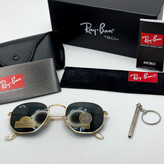 عینک ریبن هگزونال شیشه سنگ مشکی فریم طلایی به همراه پک کامل ریبن کد Rayban RB 3548