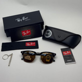 عینک آفتابی ریبن rayban کلاب مستر شیشه سنگ قهوه ای فریم نقره ای rb 3016 به همراه پک کامل