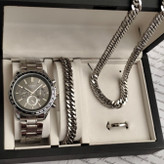 ست ساعت مردانه کاسیو casio با دستبند و گردنبند کارتیر و حلقه استیل