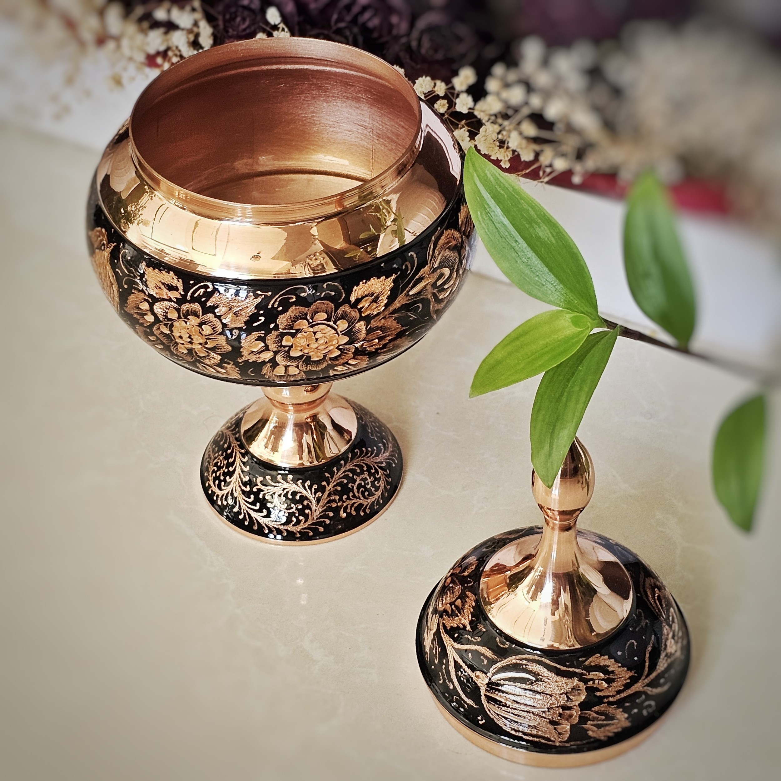 شکلات خوری مسی مدل الماس تراش ارتفاع29/5 به همراه جعبه فانتزی