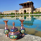 ست شکلات خوری و گلدان مس و پرداز مدل ترنج دار
