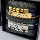 دستبند مردانه چرم و پلاک استیل طرح مونت بلک mont black سه لاین رنگ ثابت کد amp (پس کرایه)