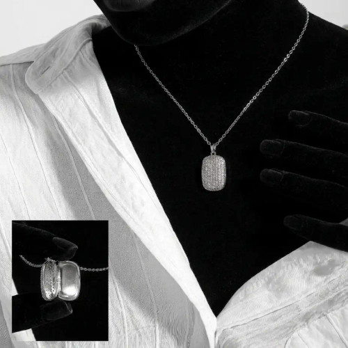 گردنبند و آویز زنانه و دخترانه آبکاری نقره لاکت جادار نگین کاری ضد حساسیت رنگ ثابت کد amp (پس کرایه)
