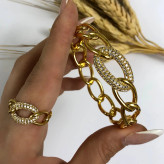 نیم ست دستبند و انگشتر زنانه کارتیر Cartier نگین کاری شده رنگ طلایی و نقره ای ضد حساسیت رنگ ثابت کد zsm (پس کرایه)