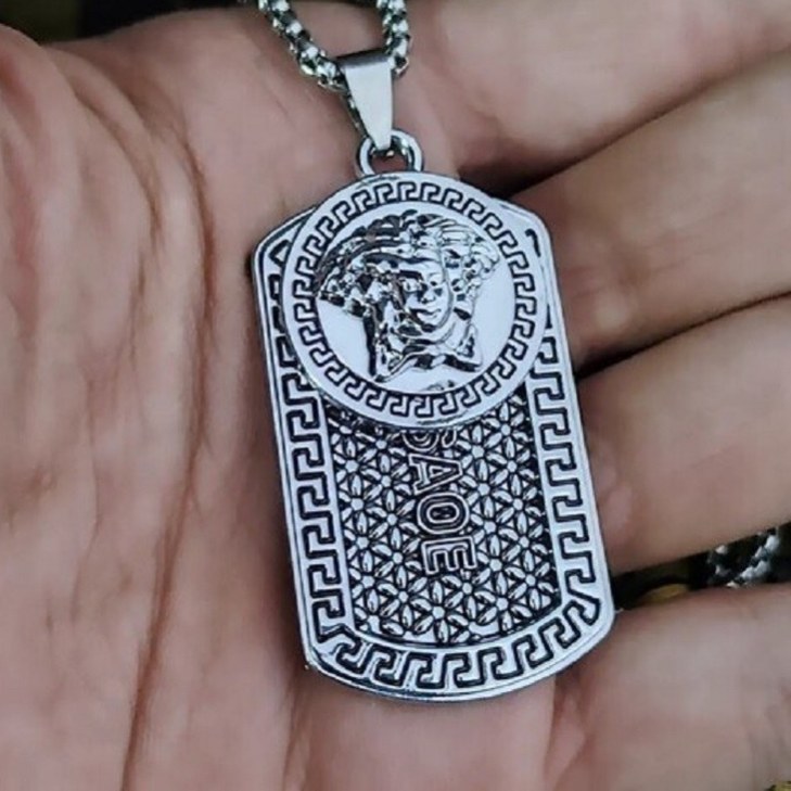 گردنبند و پلاک آویز استیل ورساچ دوتایی همراه زنجیر ویتالی رنگ کاملا ثابت کد 7 (پس کرایه)