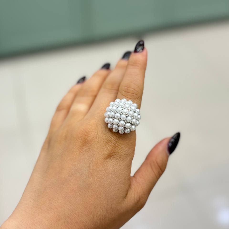 انگشتر آبکاری نقره طرح مروارید رنگ ثابت کد gy (پس کرایه)