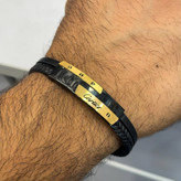 دستبند چرمی قفل و پلاک استیل مردانه ورساچ Versace کیفیت چرم عالی تنوع طرح رنگ ثابت کدbn (پس کرایه)