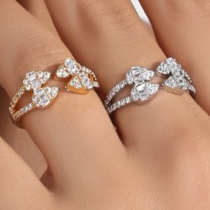 انگشتر طرح جواهری زنانه طرح دو طرف نگین اشکی دو رج فری سایز Freesize رنگ ثابت کد mp (پس کرایه)