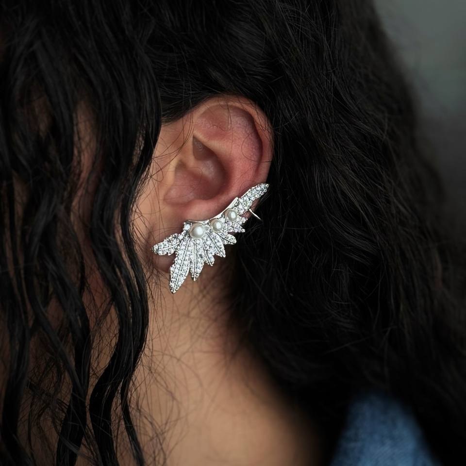 گوشواره ایرکاف جواهری زنانه طرح نگین و مروارید رنگ ثابت کد sm (پس کرایه)