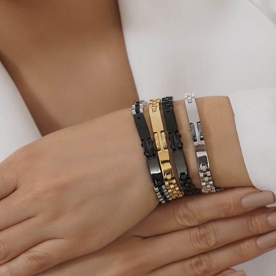 دستبند استیل طرح رولکس rolex بند ساعتی در سه رنگ درجه یک رنگ ثابت کد mp