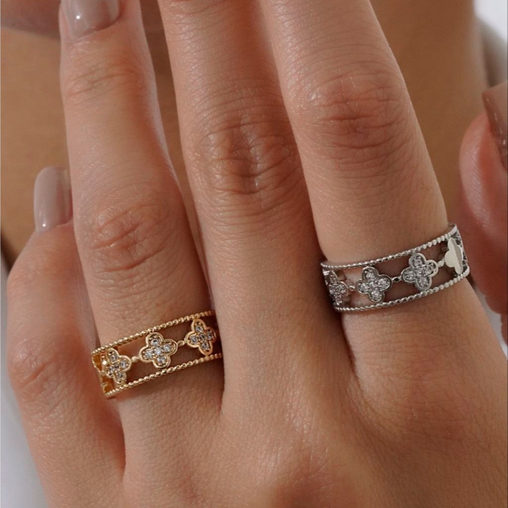 انگشتر زنانه جواهری نگین کاری فری سایز freesize رنگ ثابت کد mp