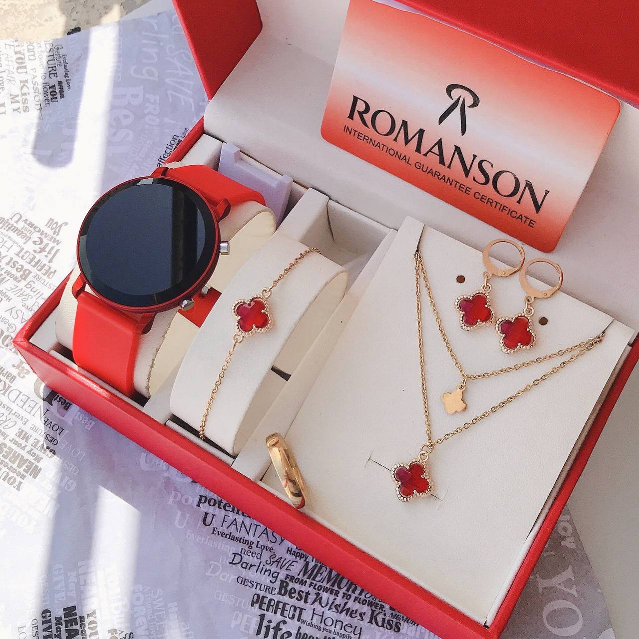 ست ساعت و نیم ست و دستبند و انگشتر دخترانه طرح ونکلیف ساعت ال ای دی