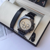 ست ساعت کامل مردانه مشکی مارک رولکس Rolex بهمراه دستبند چرم و حلقه رولکسی ارسال رایگان