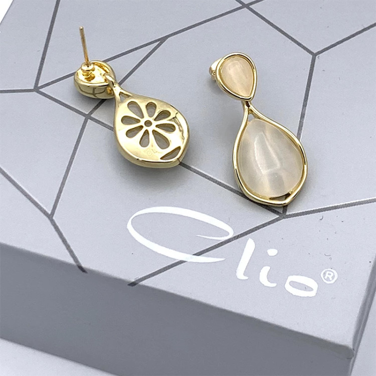 گوشواره زنانه آوید کلیو | سنگ کوارتز طبیعی با 3 لایه آب طلا