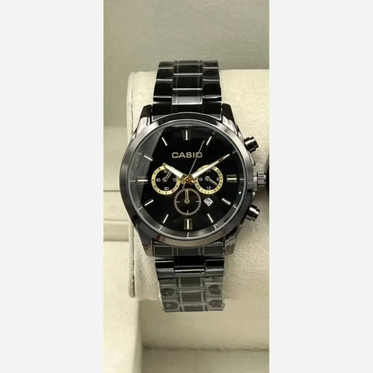 ساعت مچی کاسیو طرح سه موتوره بند استیل با تقویم روزشمار زنانه و مردانه
