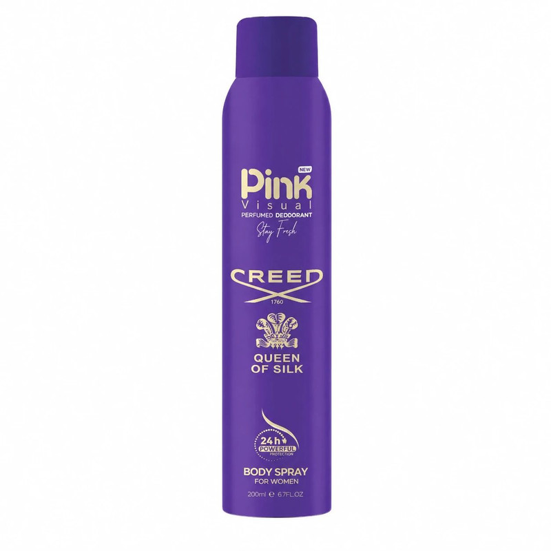 اسپری دئودورانت زنانه پینک ویژوآل مدل Creed Queen of Silk حجم 200 میلیلیتر