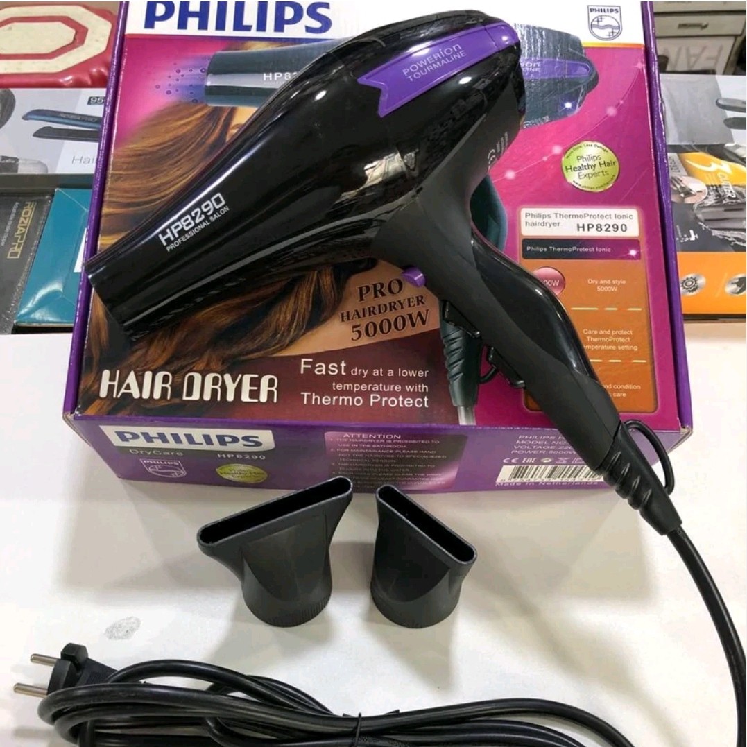 سشوار فیلیپس مدل (8290) 5000 وات سرعت پرتاب باد 120 کیلومتر بر ساعت