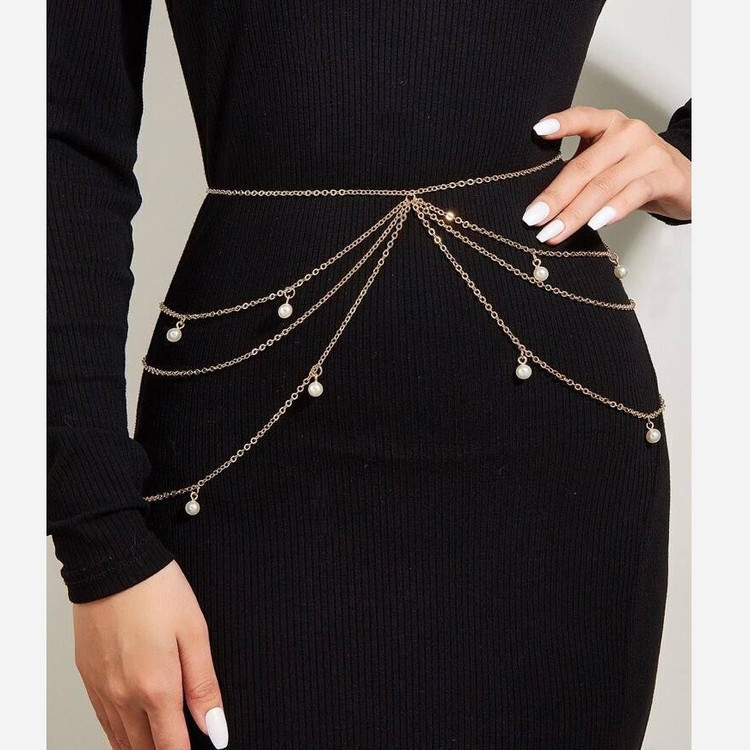 زنجیر کمر 4لاین مرواریدی استیل(زنجیر بدن زنجیر شکم)