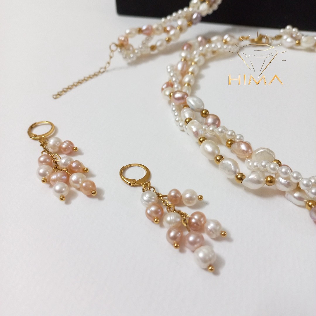 دستبند سه رج مروارید پرورشی و باروک
