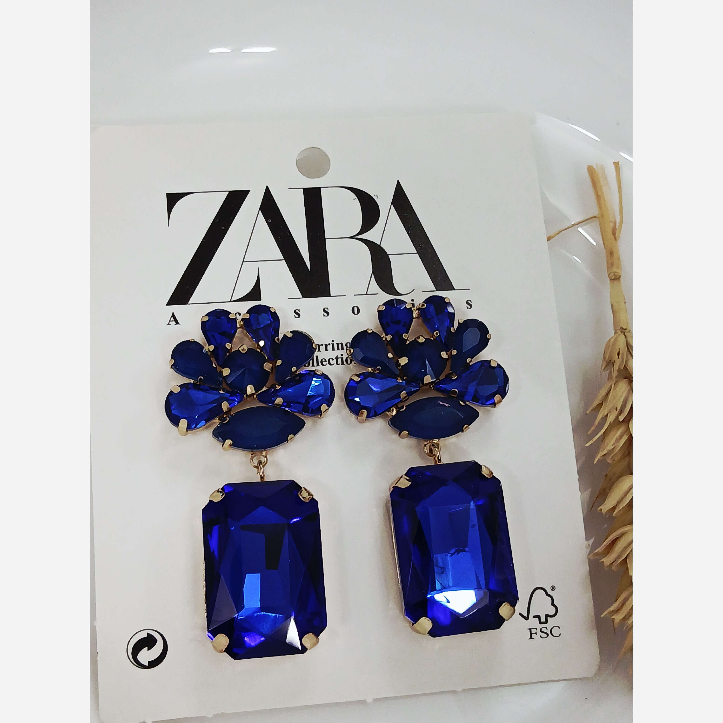 گوشواره زارا جواهری ابی رنگ ثابت کیفیت بالا