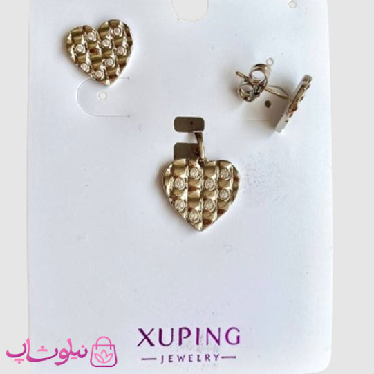نیم ست زنانه ژوپینگ طرح قلب نقره ای ظریف نگیندار کد 3591