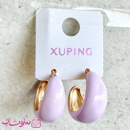 گوشواره حلقه ای ژوپینگ طلایی رنگ مدل بنفش پاستیلی کد 4991