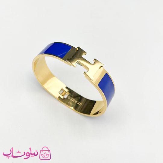دستبند زنانه هرمس مدل پهن رنگ آبی تیره کد 399