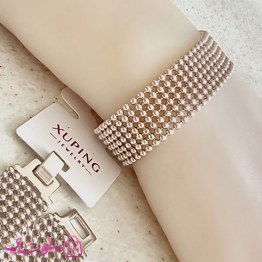 دستبند زنانه ژوپینگ مدل مجلسی پهن زنجیری نقره ای طول 18 سانت کد 7991