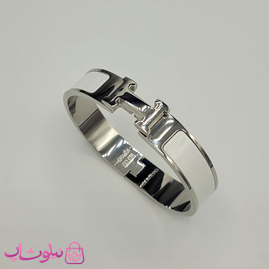 دستبند زنانه هرمس سفید نقره ای استیل قفل اورجینال کد 800
