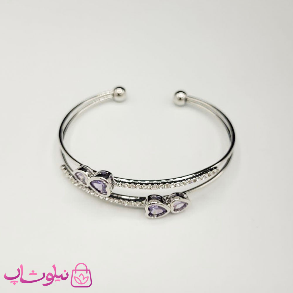 بنگل زنانه دولاین فری سایز مدل قلب بنفش کد 333
