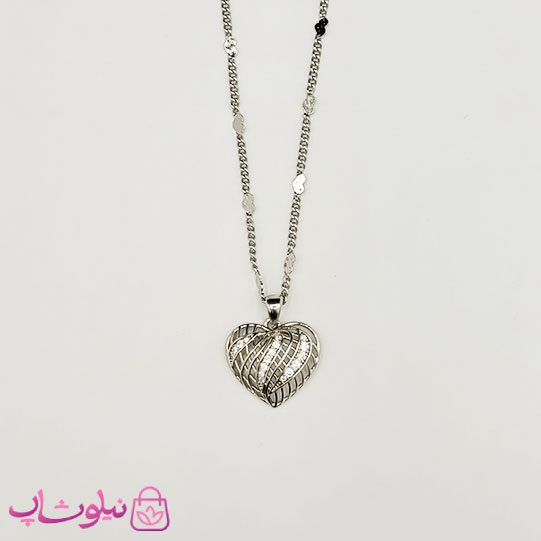 گردنبند زنانه ژوپینگ طرح قلب نقره ای رنگ کد 650