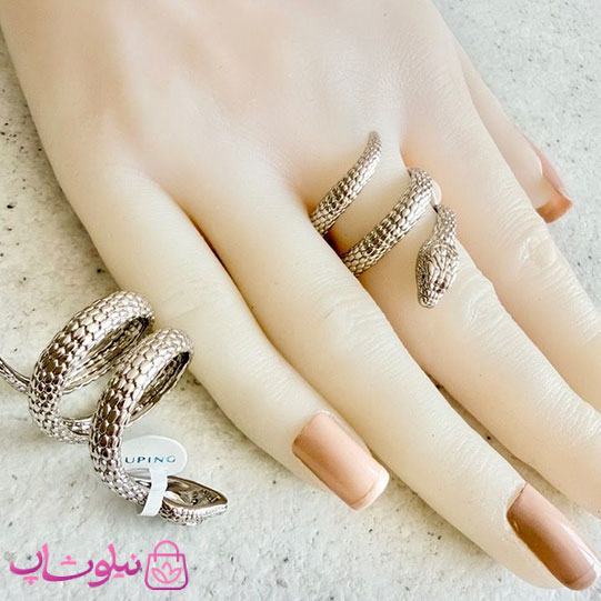 انگشتر زنانه ژوپینگ مدل مار نقره ای رنگ کد 5991
