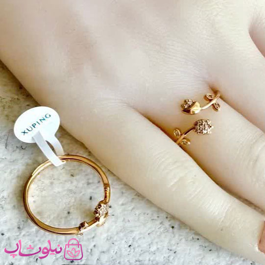 انگشتر زنانه ژوپینگ مدل گل رز طلایی کد 2991