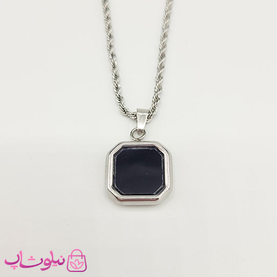 گردنبند سنگ اونیکس مشکی با زنجیر طنابی نقره ای کد 300
