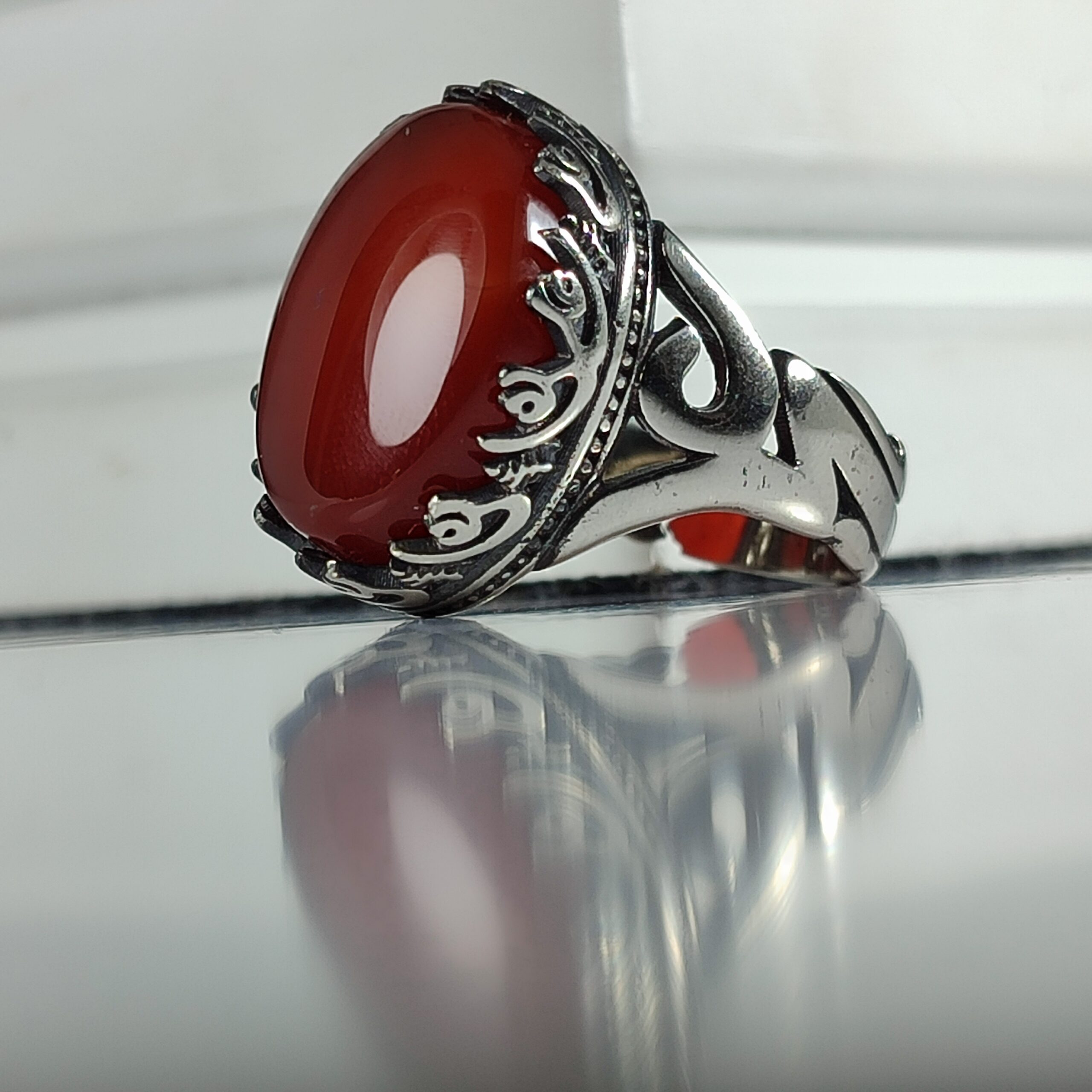 انگشتر عقیق قرمز رکاب طرح علی رکاب آلیاژی باکیفیت کد 3574