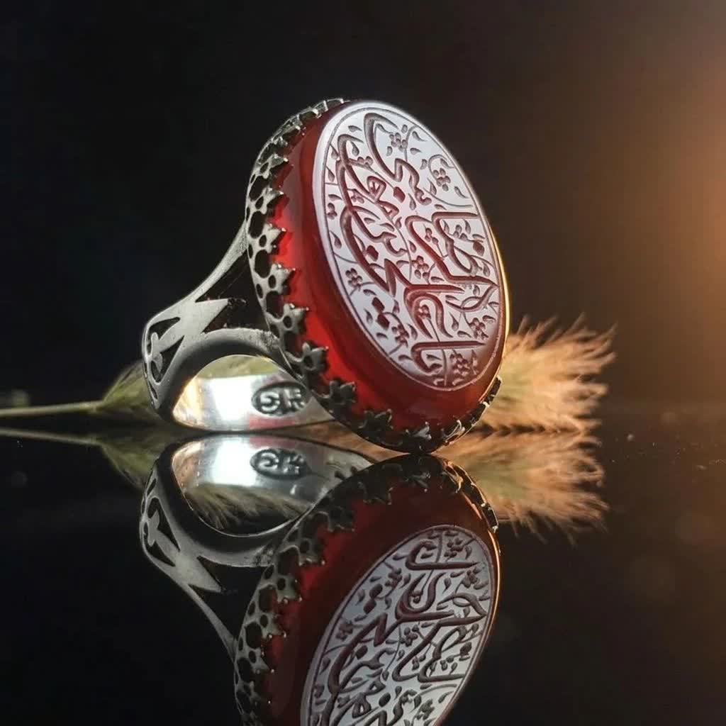 انگشتر آلیاژی عقیق قرمز مردانه یا علی بن موسی الرضا  کد 5063