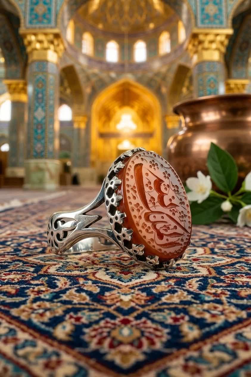 خرید انگشتر نقره عقیق قرمز با حکاکی «الملک لله» و رکاب نیزه‌ای | ترکیبی از شکوه، انرژی، معنویت و جذابیت مردانه  کد 4180