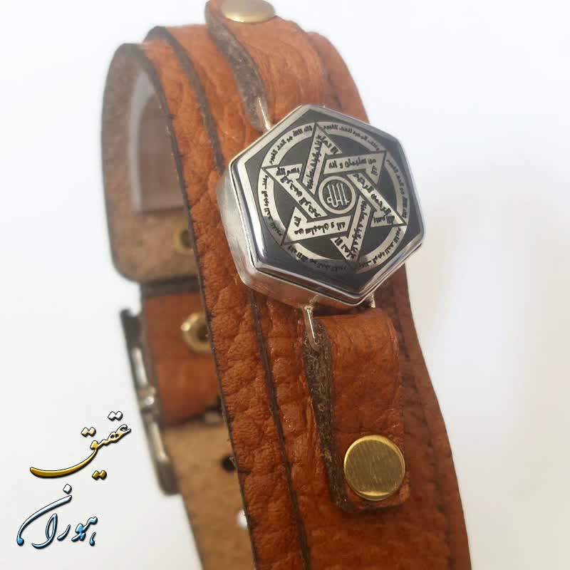 دستبند چرم حدید نقره ایی ستاره سلیمان