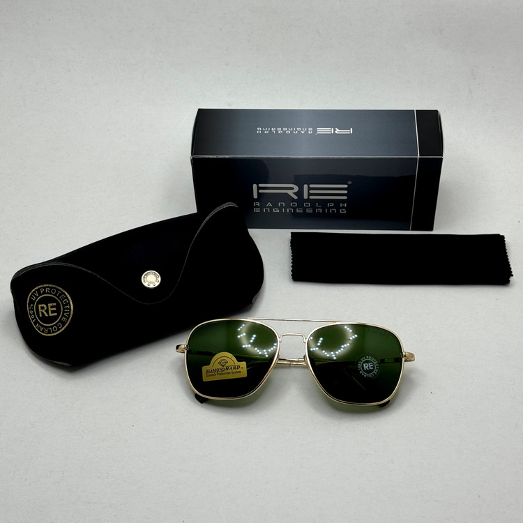 عینک آفتابی خلبانی رندولف شیشه سنگ آنتی رفلکس سبز فریم طلایی فول پک اصلی RANDOLPH AVIATOR RE 58 24K GOLD (ارسال رایگان)