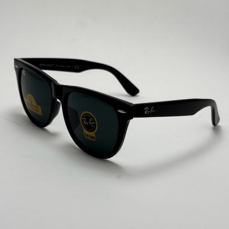 عینک آفتابی ریبن ویفرر شیشه سنگ مشکی براق به همراه پک کامل ریبن Rayban WAYFARER RB 2140 سایز 54 (ارسال رایگان)