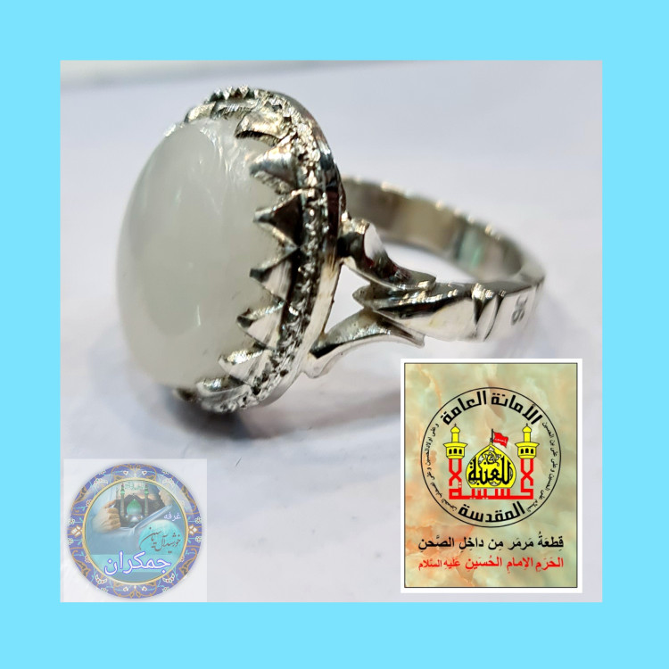 انگشتر نقره سنگ حرم امام حسین با بارکد اصالت سنگ ( دست ساز) نگین سایز درشت بزرگ