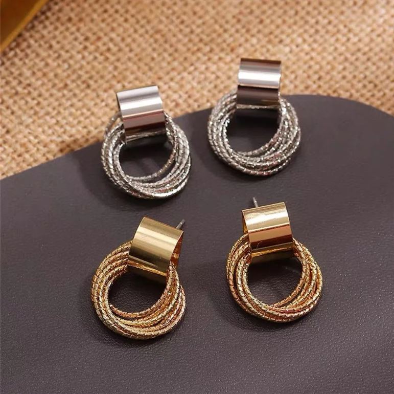 گوشواره حلقه ای جدید و جذاب طلایی و نقره ای